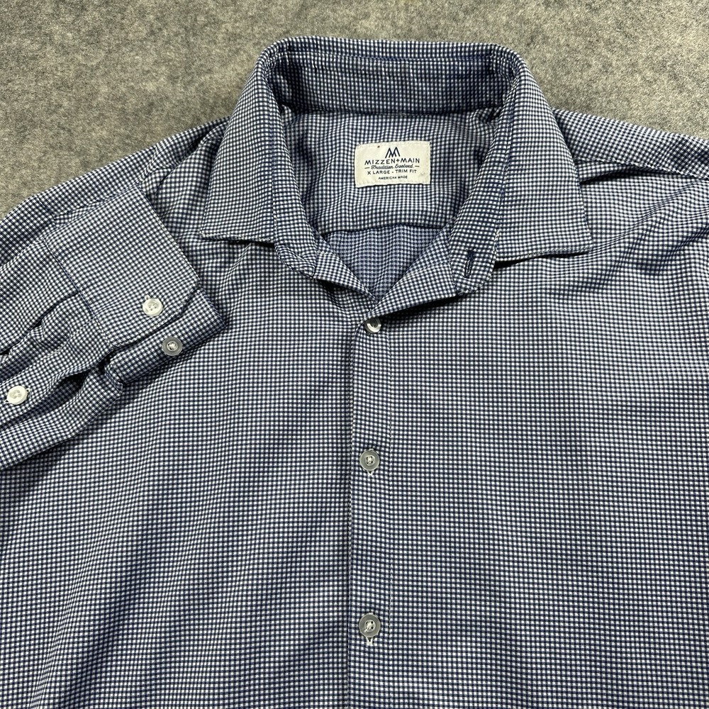 Mizzen + Main Shirt Mens XL Blue Gingham Check Spinnaker Trim Fit Long Sleeve